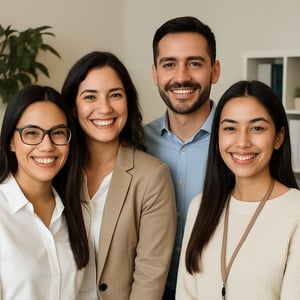 Introducir una imagen de un equipo de personas jovenes profesionales sonrriendo que parezcansicologas en forma de cuadro con puntas redondas las personas debens de ser latinas-1 Introducir una imagen de un equipo de personas jovenes profesionales sonrriendo que parezcansicologas en forma de cuadro con puntas redondas las personas debens de ser latinas-1